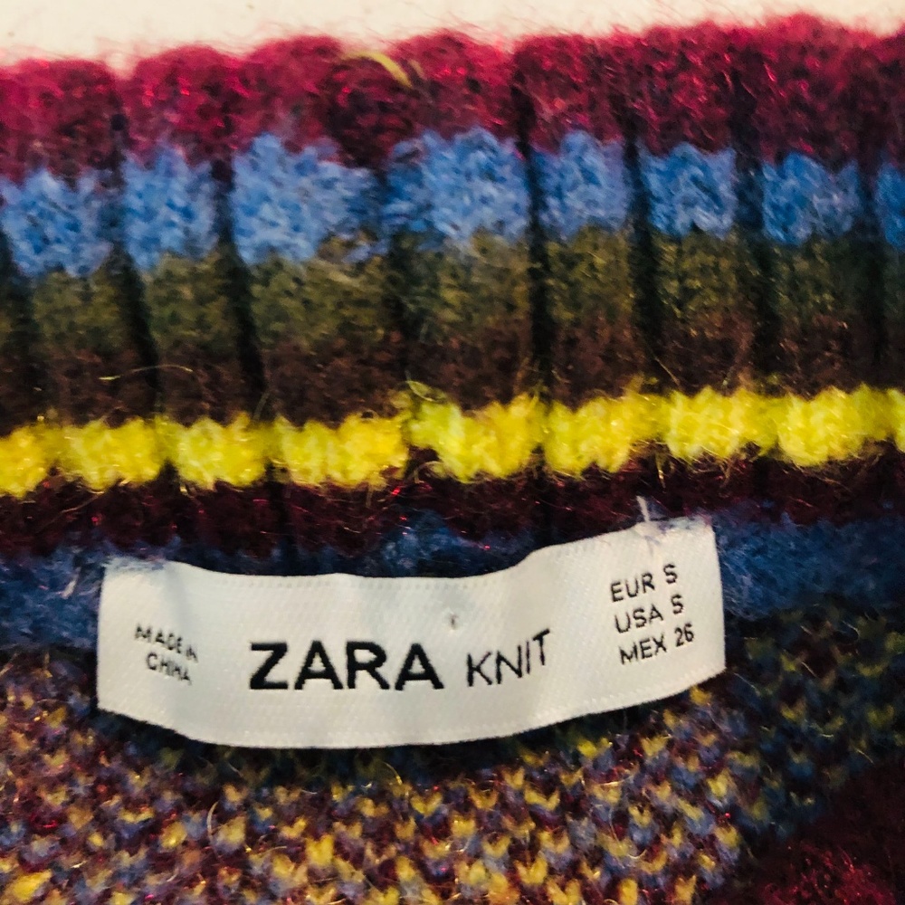 Zara Argyle Diamond Print Knit Sweater Long Slv - Picture 6 of 8